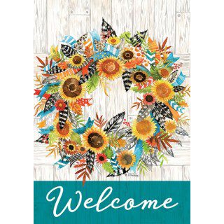 Fall Feather Wreath Flag | Fall, Farmhouse, Welcome, Lawn, Flags