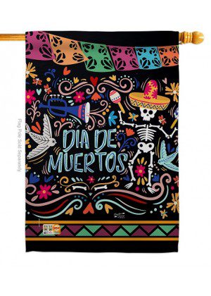 Colorful Dia de Muertos House Flag | Halloween, Two Sided, Flags