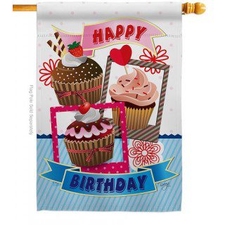 Birthday Cupcake House Flag | Birthday, Double Sided, Yard, Flags