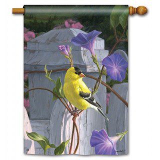 Finch and Flowers House Flag | Floral, Bird, Outdoor, House, Flags