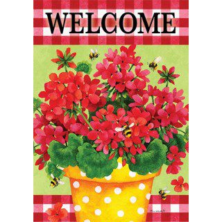 Geranium Gingham Flag | Welcome, Floral, Decorative, Lawn, Flag