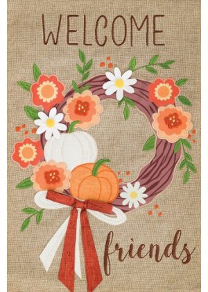 Fall Wreath Burlap Flag | Burlap, Fall, Welcome, Garden, Flags