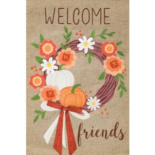 Fall Wreath Burlap Flag | Burlap, Fall, Welcome, Garden, Flags