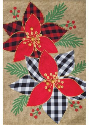 Gingham Poinsettia Flag | Burlap, Winter, Christmas, Garden, Flags