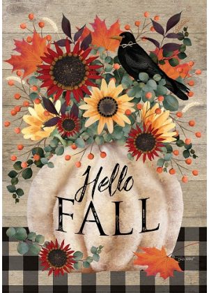 Pumpkin & Crow Flag | Fall, Inspirational, Floral, Bird, Yard, Flags