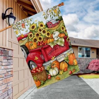 Harvest Farm Truck House Flag | Fall, Floral, Outdoor, House Flags