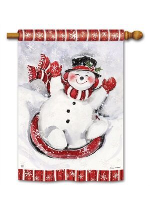 Sledding Snowman House Flag | Winter, Yard, Snowman, Flags