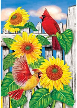 Cardinal Sunflowers Flag | Bird, Spring, Floral, Decorative, Flags