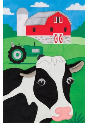 Cow & Barn Flag | Farmhouse, Applique, Yard, Cool, Garden, Flags