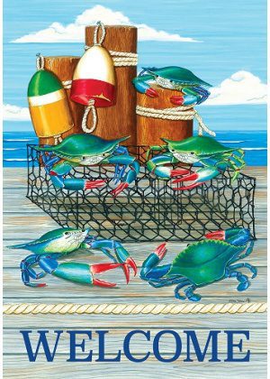 Crab Dock Flag | Welcome, Summer, Decorative, Lawn, Flags