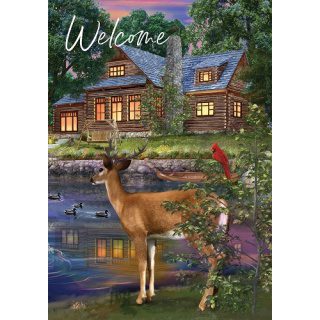 Deer Cabin Flag | Welcome, Wildlife, Decorative, Lawn, Cool, Flags