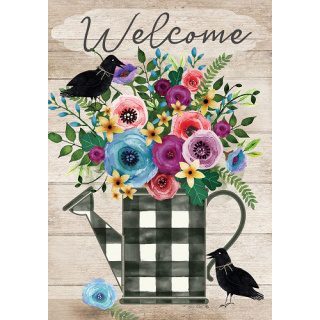 Gingham Watering Can Flag | Welcome, Spring, Floral, Bird, Flags