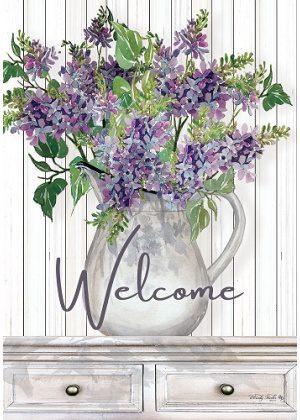 Lilac Pitcher Flag | Welcome, Farmhouse, Floral, Decorative, Flags