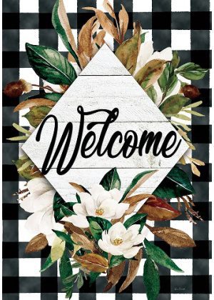 Magnolia Check Flag | Welcome, Farmhouse, Floral, Lawn, Flags