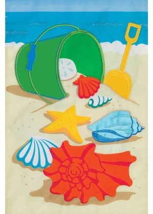 Pail & Shells Flag | Applique, Beach, Summer, Cool, Garden, Flags