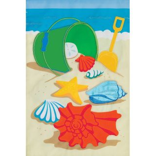 Pail & Shells Flag | Applique, Beach, Summer, Cool, Garden, Flags