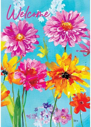 Pink & Yellow Flowers Flag | Welcome, Floral, Decorative, Flags