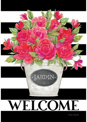 Striped Roses Flag | Welcome, Spring, Floral, Decorative, Flags