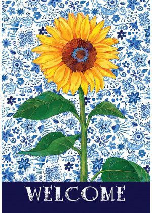 Sunflower on Blue Flag | Welcome, Spring, Floral, Decorative, Flag