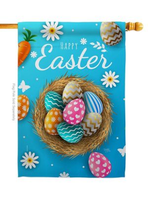 Colorful Egg Basket House Flag | Easter, Double Sided, Yard, Flags
