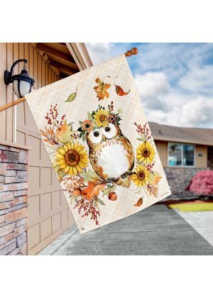 Autumn Owl House Flag | Fall, Bird, Floral, Outdoor, House, Flags