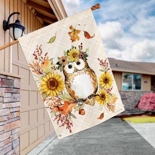 Autumn Owl House Flag | Fall, Bird, Floral, Outdoor, House, Flags