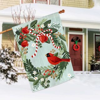 Cardinal Wreath House Flag | Winter, Bird, Outdoor, House, Flags