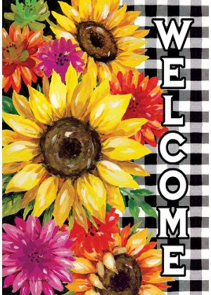 Gingham Sunflowers Flag | Fall, Floral, Welcome, Decorative, Flag
