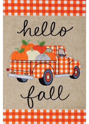 Gingham Truck Burlap Flag | Burlap, Fall, Yard, Cool, Garden, Flag