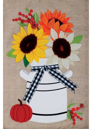 Milk Can Sunflowers Burlap Flag | Burlap, Fall, Cool, Garden, Flags