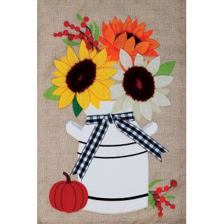 Milk Can Sunflowers Burlap Flag | Burlap, Fall, Cool, Garden, Flags