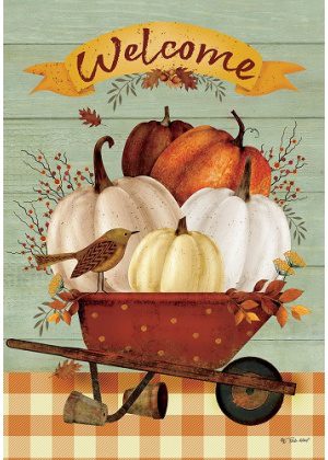 Pumpkin Wheelbarrow Flag | Fall, Welcome, Decorative, Flags
