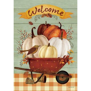 Pumpkin Wheelbarrow Flag | Fall, Welcome, Decorative, Flags