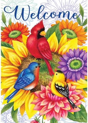 Birds & Flowers Flag | Welcome, Spring, Floral, Bird, Cool, Flags