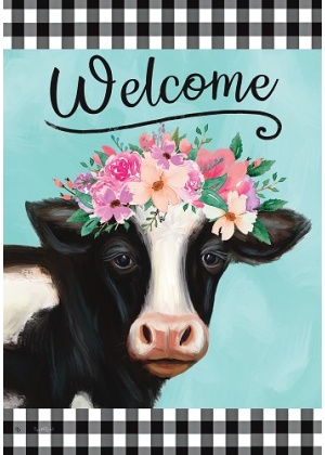 Floral Cow Flag | Welcome, Farmhouse, Animal, Two Sided, Flags