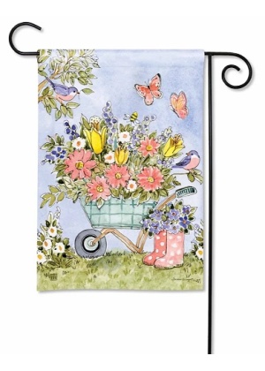 Flower Cart Garden Flag | Spring, Bird, Floral, Cool, Garden, Flags