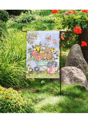 Flower Cart Garden Flag | Spring, Bird, Floral, Cool, Garden, Flags