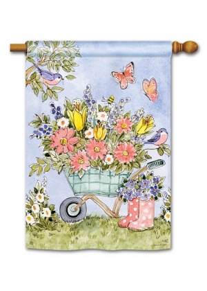 Flower Cart House Flag | Spring, Floral, Bird, Cool, House, Flags