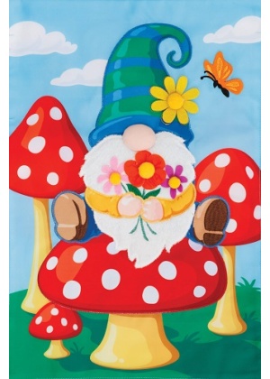 Gnome & Mushrooms Flag | Applique, Spring, Cool, Garden, Flags