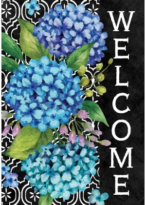 Hydrangeas on Black Flag | Welcome, Spring, Floral, Cool, Flags