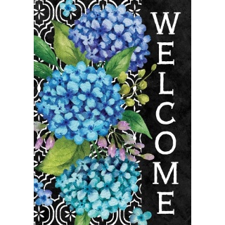 Hydrangeas on Black Flag | Welcome, Spring, Floral, Cool, Flags