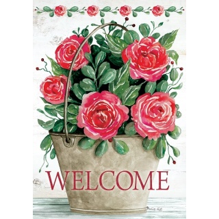 Rose Bucket Flag | Decorative, Welcome, Spring, Floral, Cool, Flag