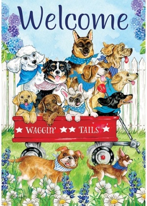 Wagging Tails Flag | Welcome, Spring, Floral, Animal, Cool, Flags