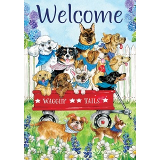 Wagging Tails Flag | Welcome, Spring, Floral, Animal, Cool, Flags