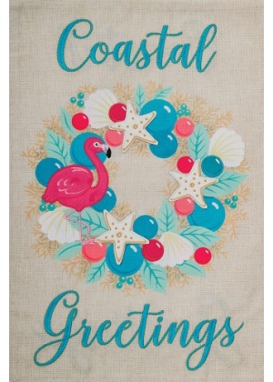 Flamingo Wreath Burlap Flag | Burlap Flags | Christmas Flags