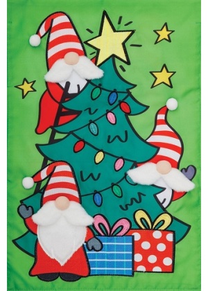 Gnome Tree Flag | Applique Flags | Christmas Flags | Garden Flag