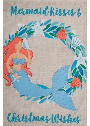 Mermaid Wreath Flag | Burlap Flags | Christmas Flags | Cool Flags