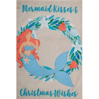 Mermaid Wreath Flag | Burlap Flags | Christmas Flags | Cool Flags