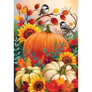 Pumpkins & Chickadees Flag | Fall Flags | Bird Flags | Garden Flag