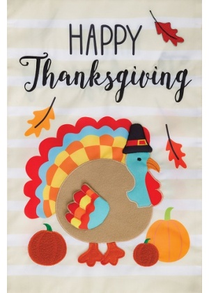 Striped Turkey Applique Flag | Applique Flags | Thanksgiving Flags